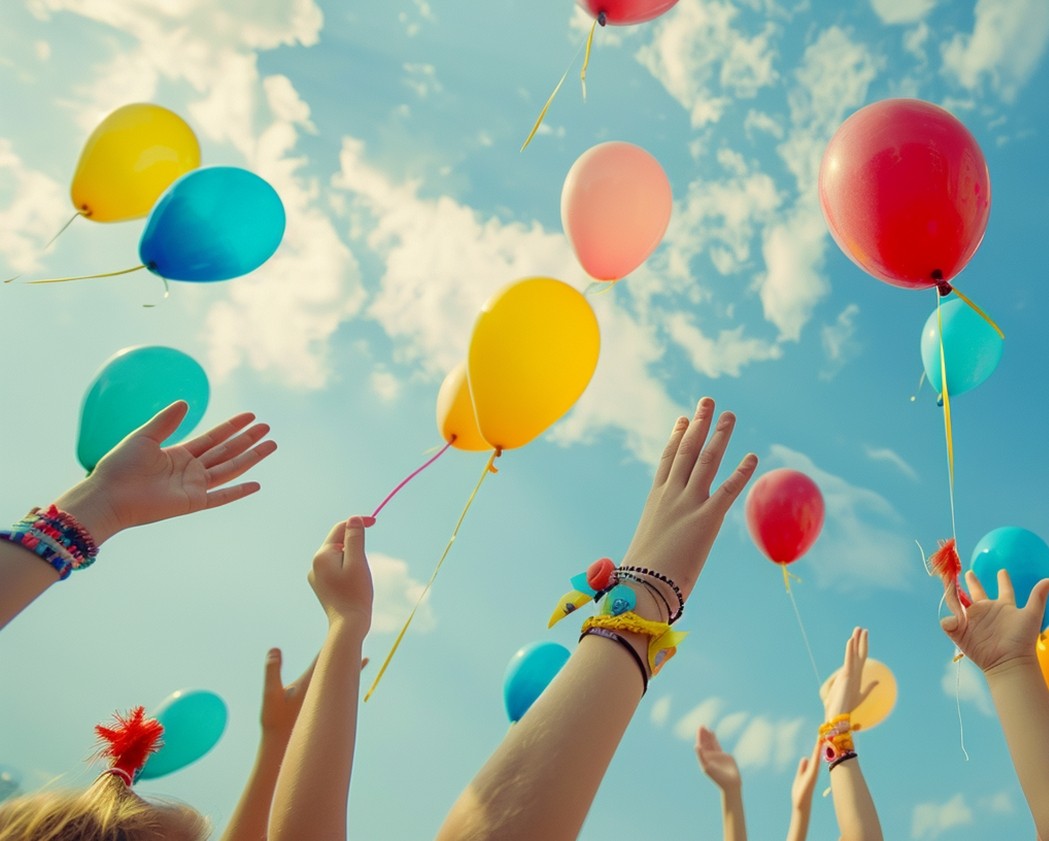 Group People Are Flying Colorful Balloons With Words Im Bottom