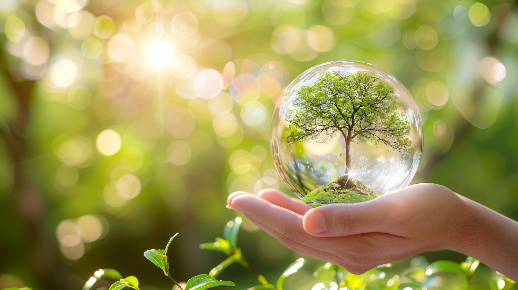 Person Holding Glass Ball With Tree Inside It