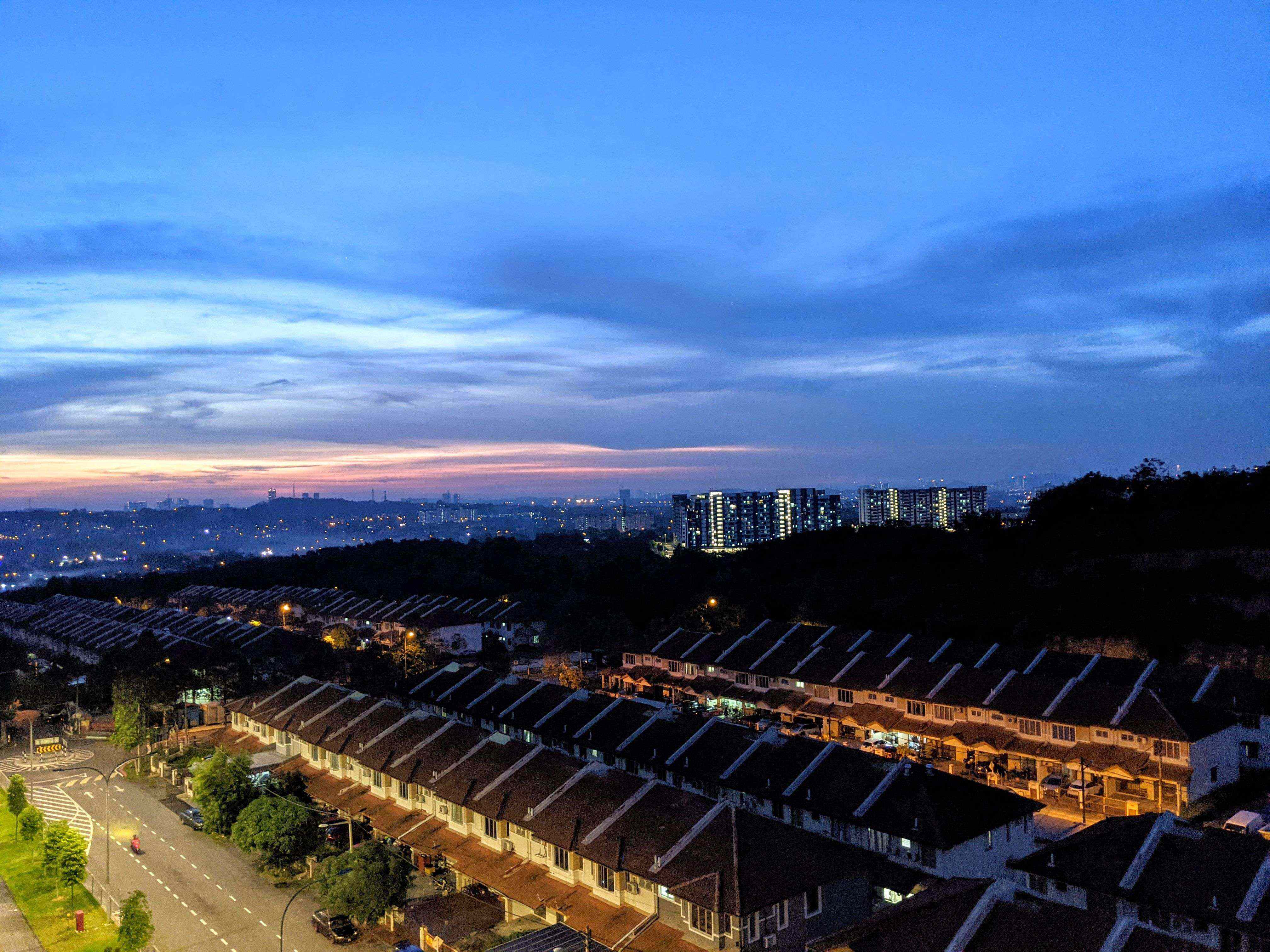 High Angle View Illuminated Buildings Against Sky Sunset